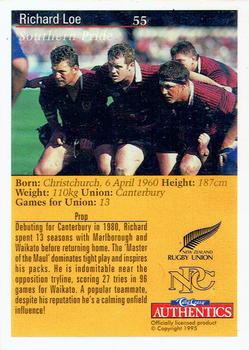 1995 Card Crazy Authentics Rugby Union NPC Superstars #55 Richard Loe Back